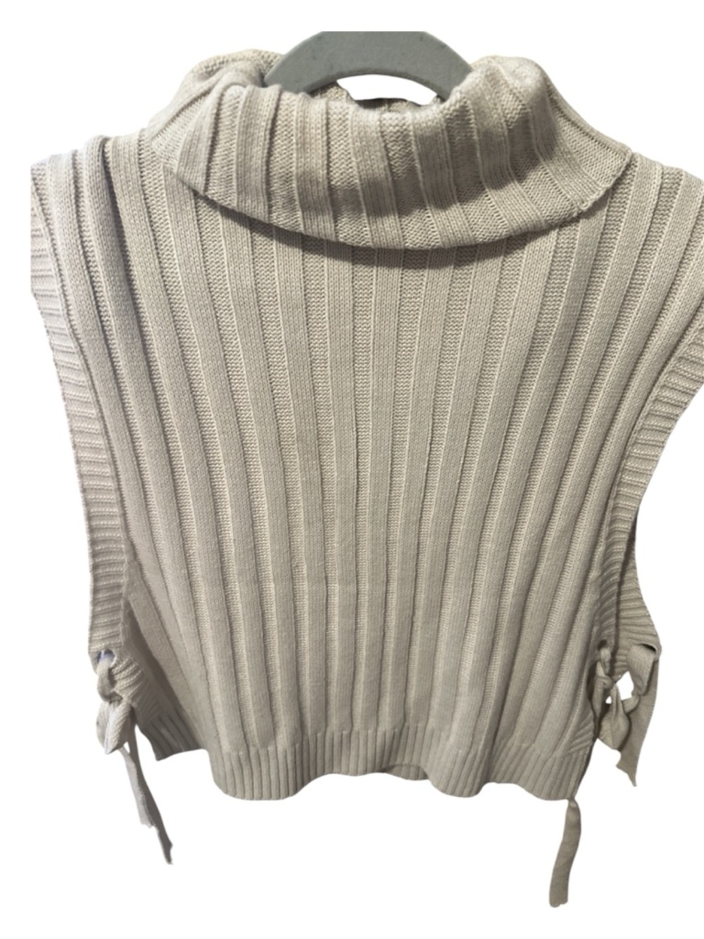 Grey Side Tie Open Sides Sweater Vest Turtleneck